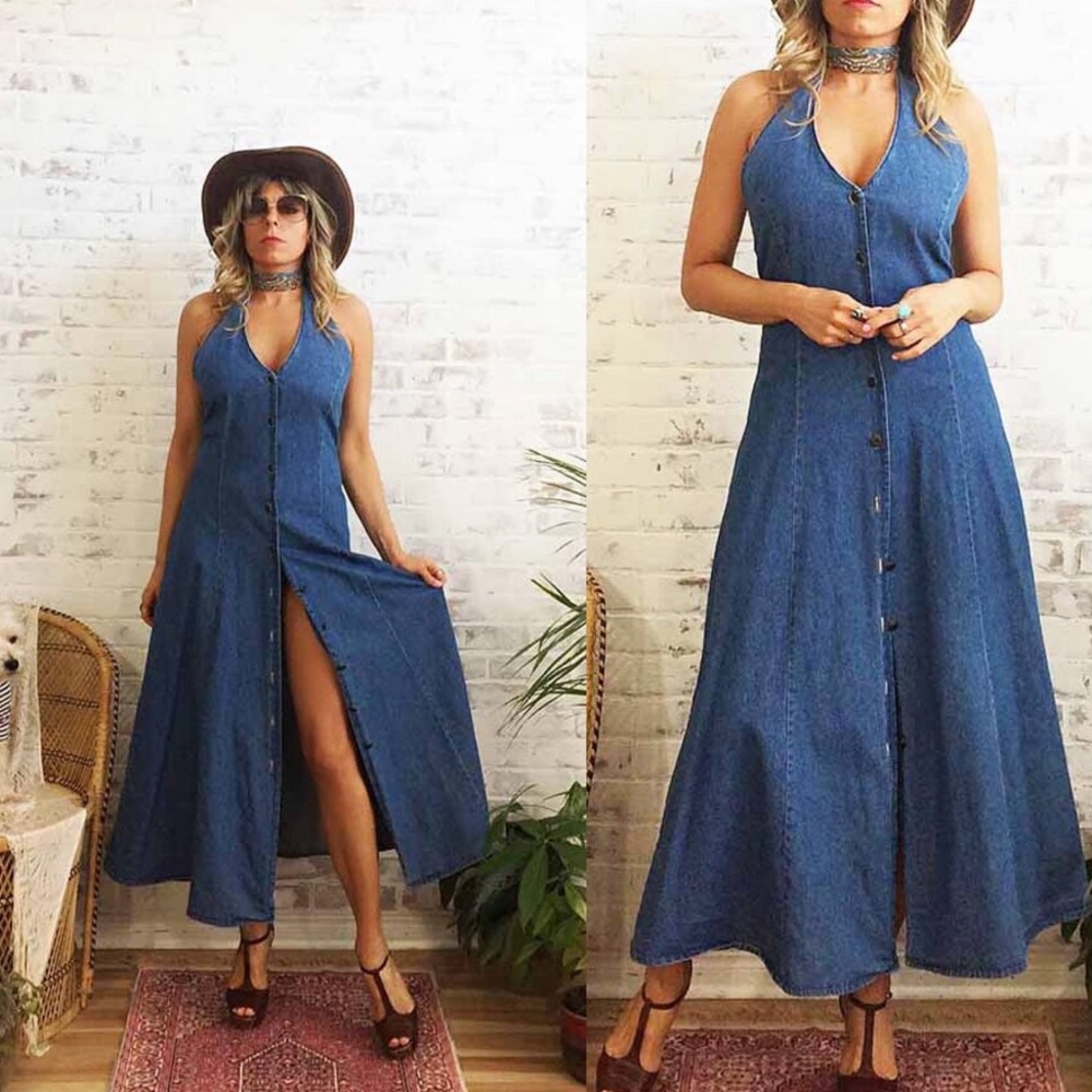 Vintage Denim Maxi button up dress.